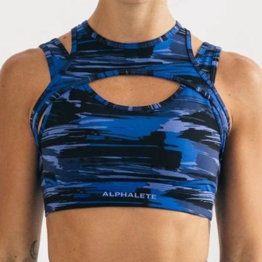 Alphalete Camo Blue and Black Sports Bra